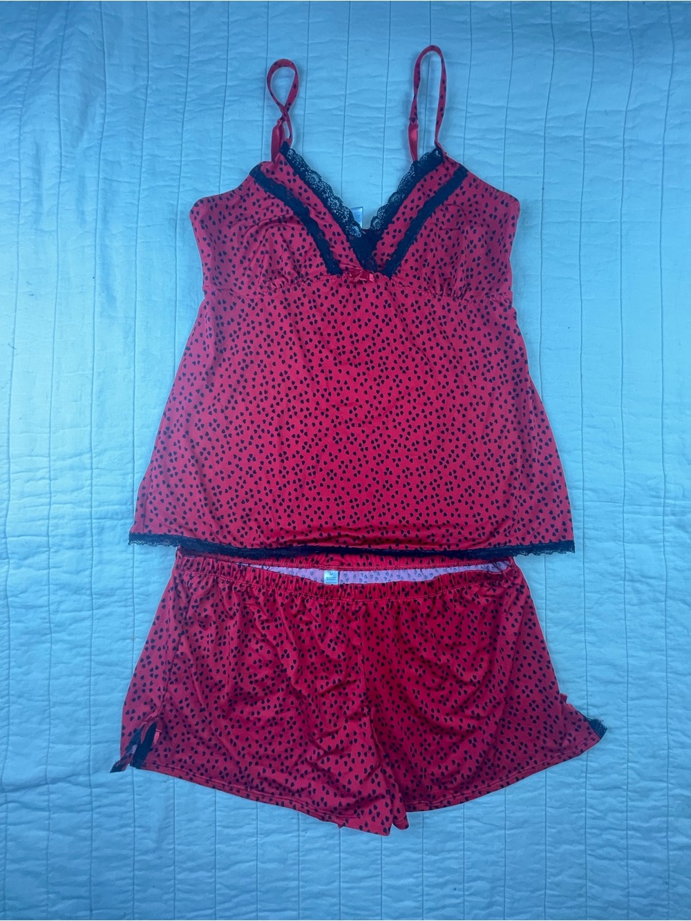 Marilyn Monroe Red & Black Heart-Print Cami and Short Pajama Set Large